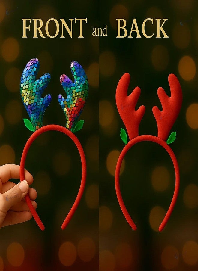 GRAPHENE Christmas Santa Claus Headband With Glitter Reindeer Antlers Design Hairband Shining Sparkle Hair Band Hair Accessories Gift For Women Kids Girls Friends Party Theme Decorations Item - Image 3